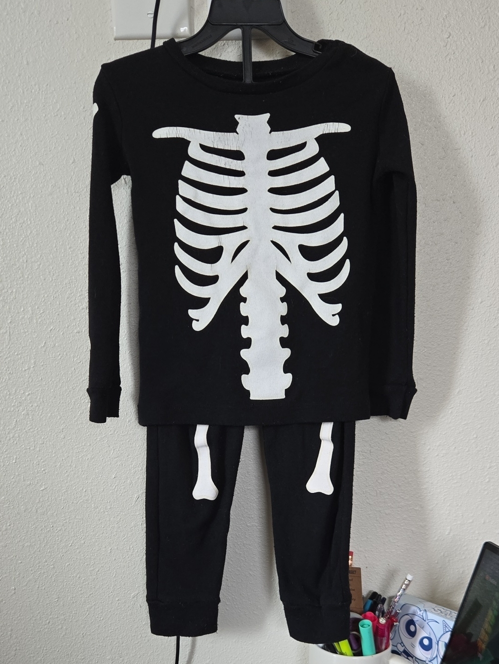 Under Disguise Black Glow In Dark Toddler Skeleton Sleep Set with White Bone